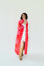 Sgt. Pepper Captain Cherry Bomb long pink duster over white shirt dress, full view