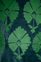 Sgt. Pepper Crew Green Onions velvet, green embroidery close-up