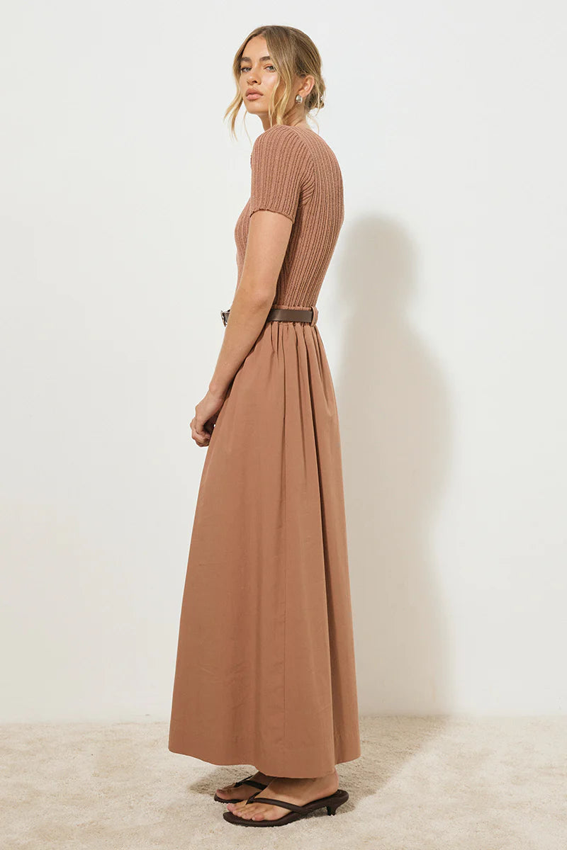 Eternal Knit Combo Dress  Mon Ren | Neutral mixed media Maxi Dress HAZELNUT / SMALL