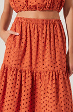  elastic waistband and pocket detail rust eyelet midi skirt by ASTR
