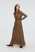 ALLISON New York Olive Skirt in Chestnut Multi, angled model view with matching printed top