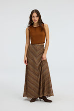 ALLISON New York Olive Skirt in Chestnut Multi zigzag knit, front model view with brown top