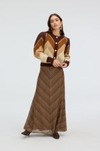ALLISON New York Olive Skirt in Chestnut Multi, full-length front view styled with cardigan