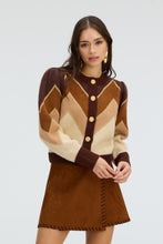 ALLISON New York Fuzzy Chevron Sweater in Brown Multi, model view