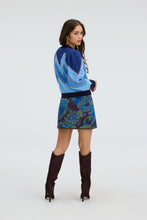 ALLISON New York Fuzzy Chevron Sweater in Navy Multi, model view