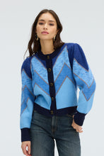 ALLISON New York Fuzzy Chevron Sweater, front view styled with denim