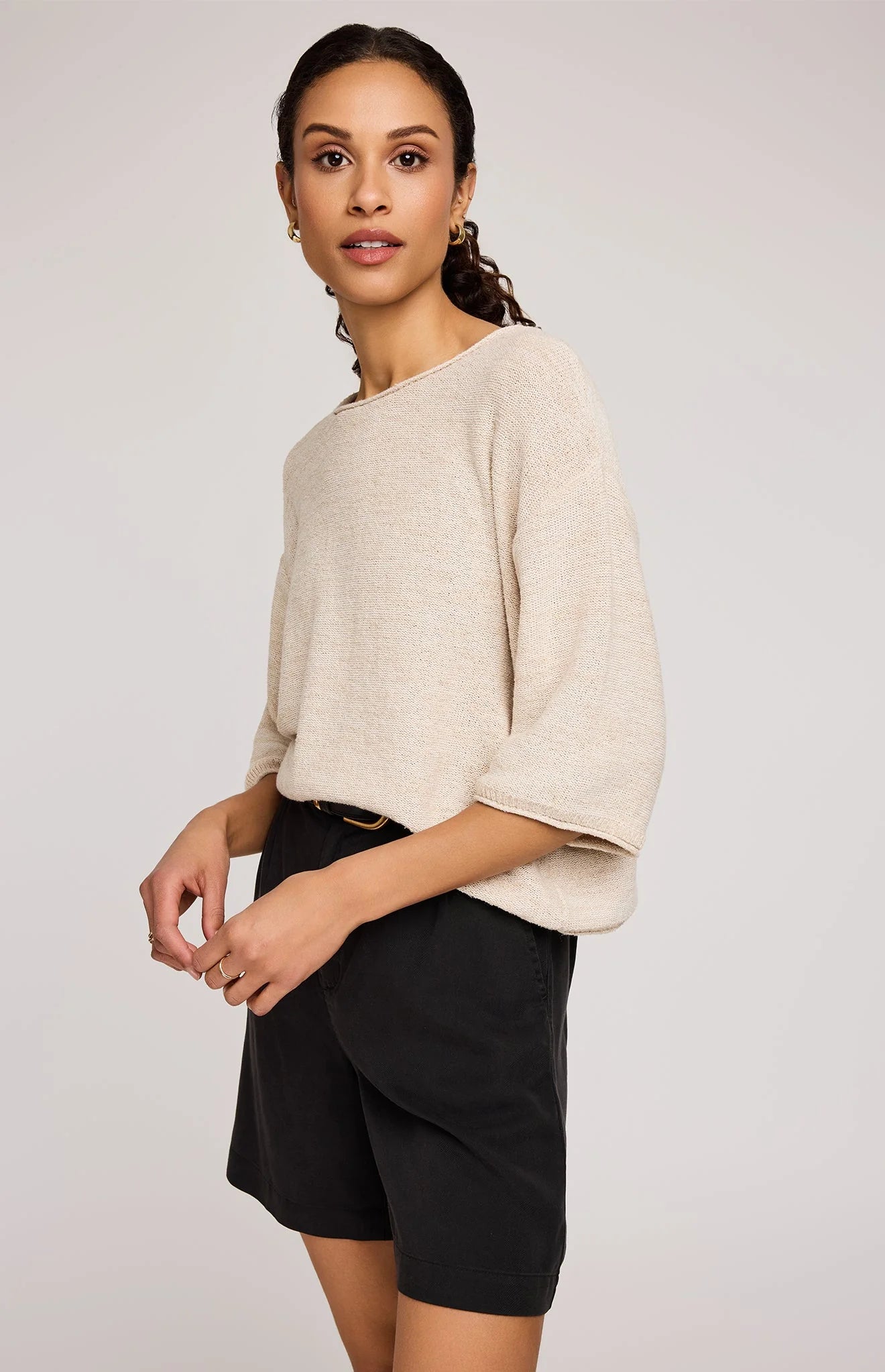 Front view of Gentle Fawn Kerrigan Sweater in heather bone, pullover knit