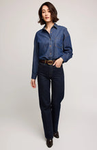 Whitney Denim Top styled with jeans for a double-denim look