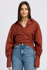 Emma Top by En Saison styled with high-waisted ripped jeans and sunglasses