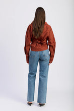 Oversized long sleeve cotton top in rich brick shade