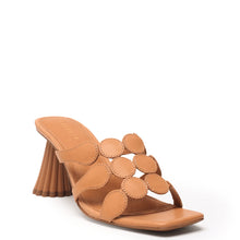 Jessica Heel by Cecelia New York in smooth tan leather with circular cutout straps