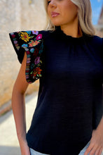 thml flutter sleeve black embroidered top