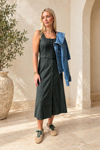 Kensley Vegan Suede Contrast Piped Midi Dress