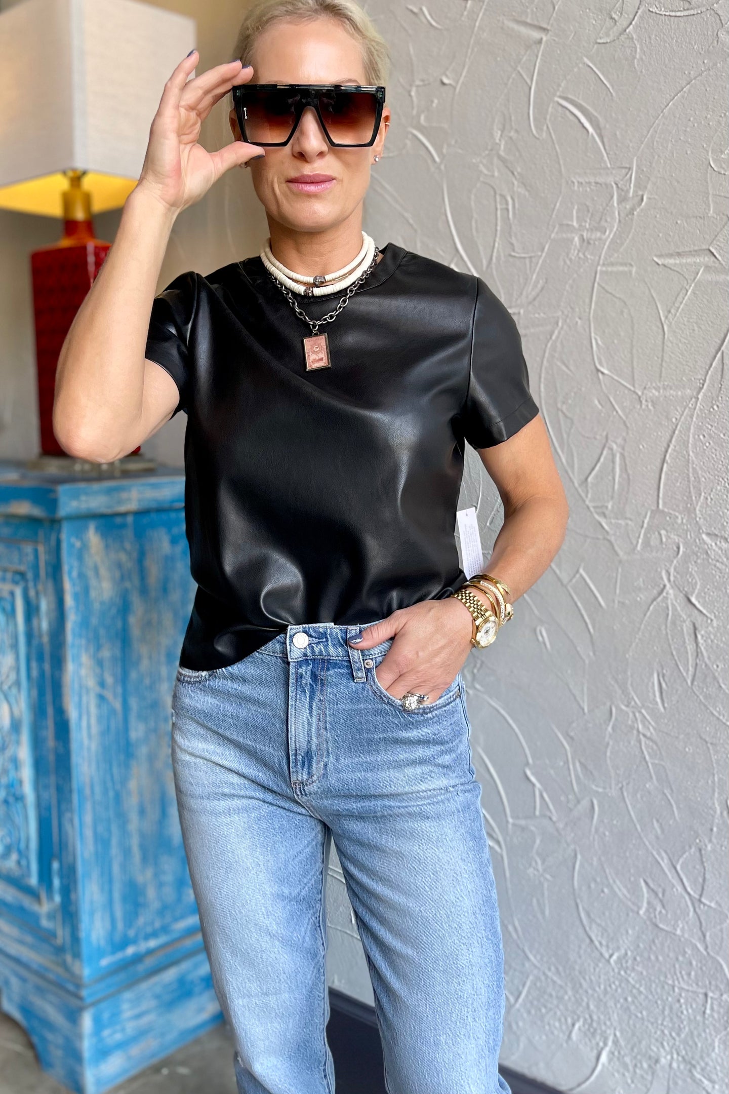 dolce cabo vegan leather top 