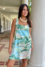  mini dress with a scenic Italian coastal print 