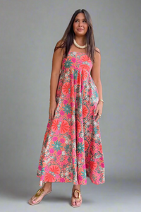 multicolor floral print maxi with spaghetti straps 