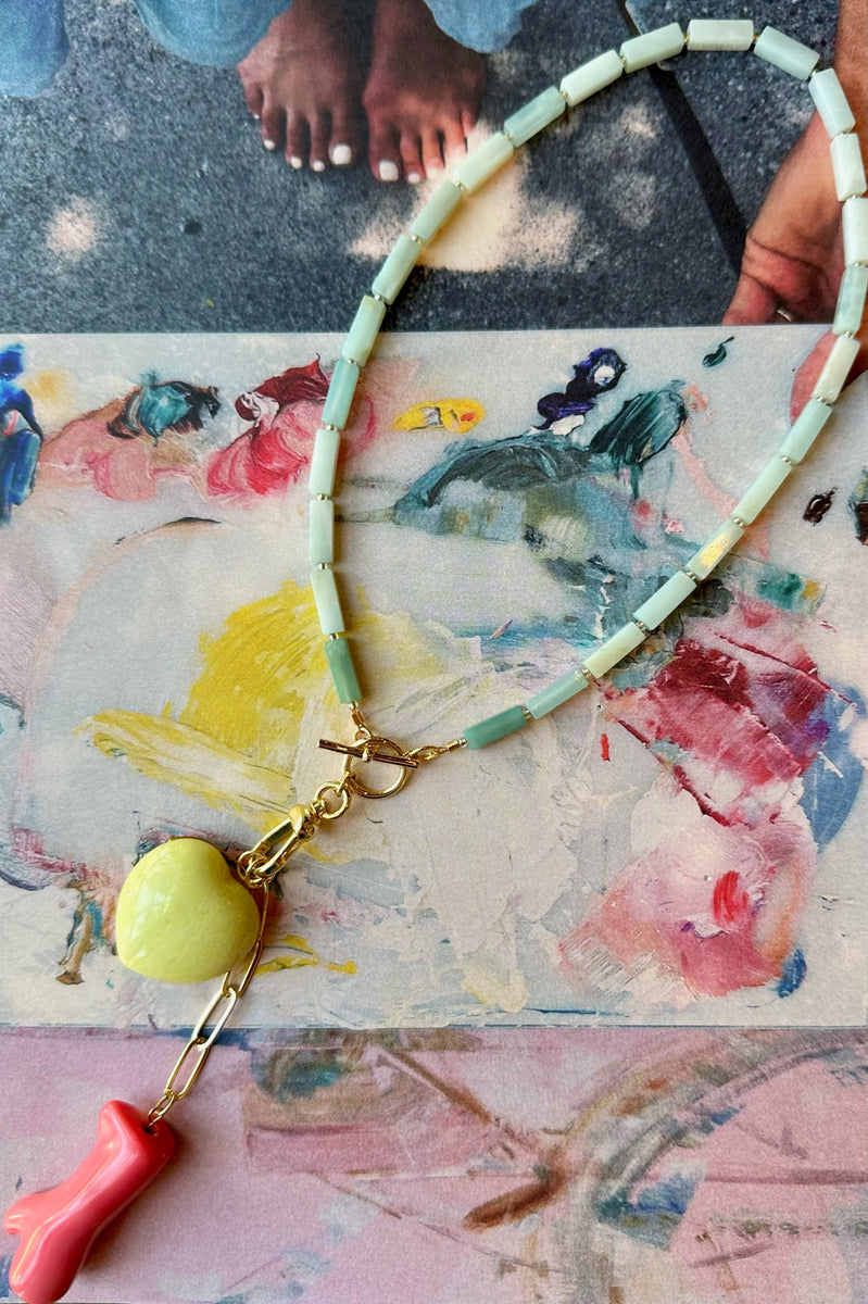 Magnesite Cube Bead Charm Necklace