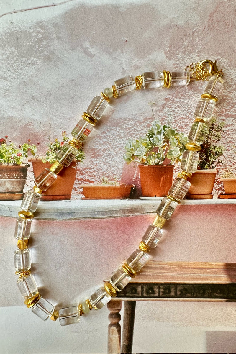 Quartz Barrel Bead and Gold Necklace 