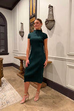 Brittny Plissé Satin Mockneck Dress