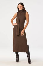 Knit Maxi Sweater Dress with Removable Scarf, Brown