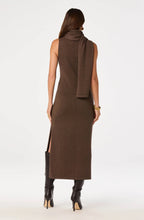 Knit Maxi Sweater Dress with Removable Scarf, Brown