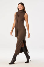 Knit Maxi Sweater Dress with Removable Scarf, Brown