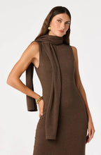 Knit Maxi Sweater Dress with Removable Scarf, Brown