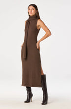 Knit Maxi Sweater Dress with Removable Scarf, Brown