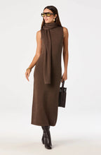Knit Maxi Sweater Dress with Removable Scarf, Brown