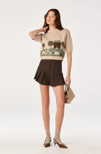 Pleated High-Rise Mini Shorts, Brown