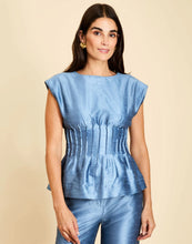 Quinn Pintuck Peplum Top, Lapis Blue
