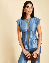 Quinn Pintuck Peplum Top, Lapis Blue
