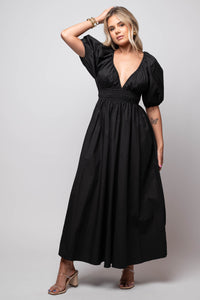 cotton poplin black maxi dress