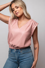 sleeveless pink vegan leather top