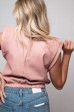 sleeveless vegan leather pink top with elastic waist