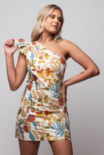 embroidered floral one shoulder dress