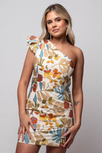 ruffle shoulder emboidered floral dress