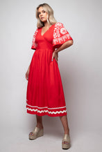 embroidered red thml midi drss