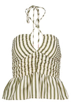 Feminine tie-back top with ruched front and relaxed flare hem bishop and young