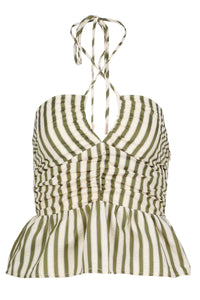 Feminine tie-back top with ruched front and relaxed flare hem bishop and young