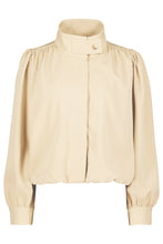 Cream Claude Bubble Hem Jacket with puff sleeves and a stand collar