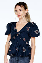 Liyana EMB Tie Front Peplum Top