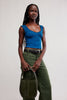 Free People Barlow bucket bag held by model, full outfit view