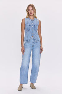 light denim outfit featuring Wes jeans in Gaze