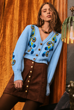ALLISON New York Piper Cardigan in Dusk Blue, edited model portrait
