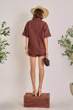  Back view of English Factory linen shorts with lace detailing