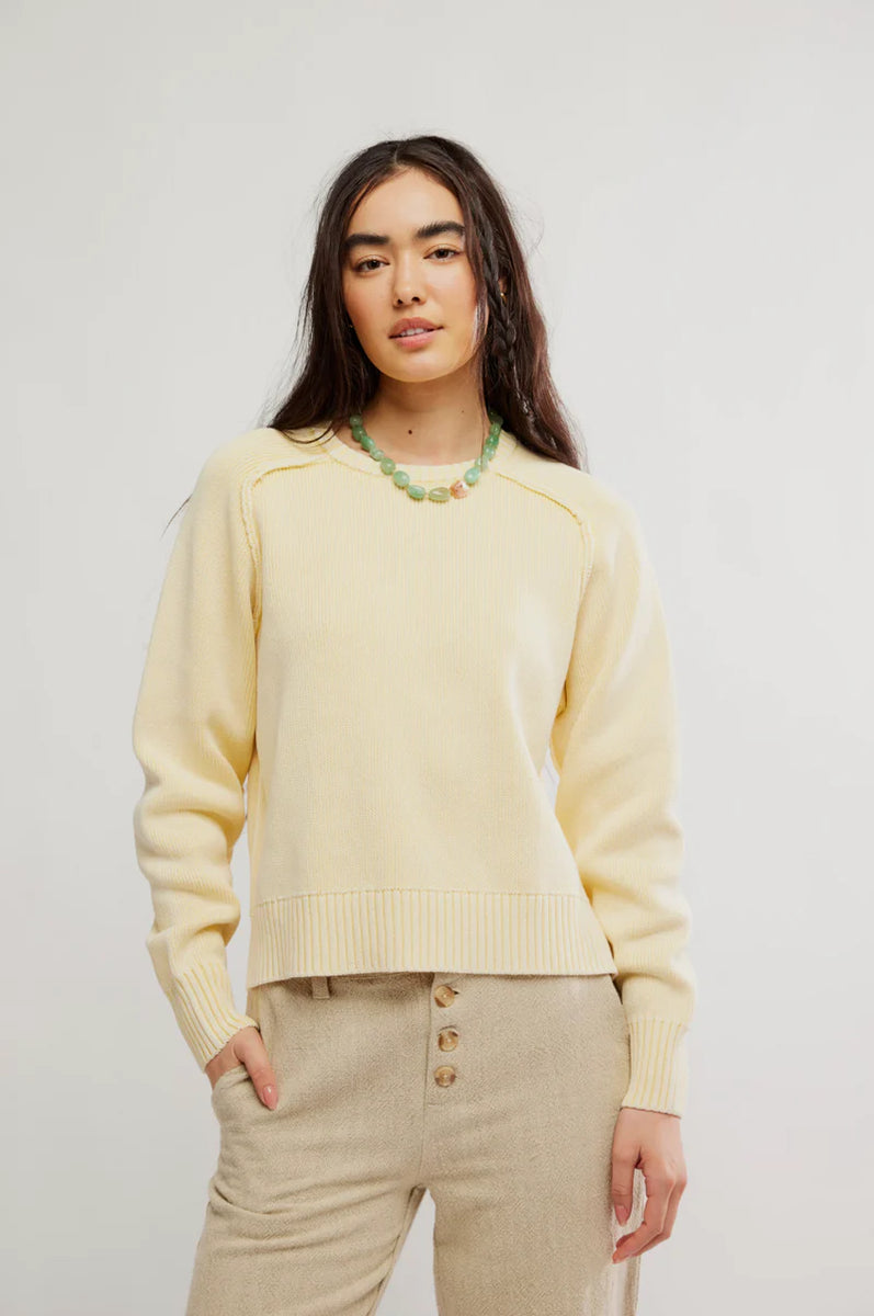 yellow Soft knit sweater with ribbed trim and laid-back fit free people