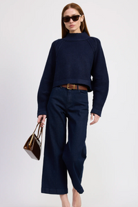 Model wearing Odette Sweater in navy