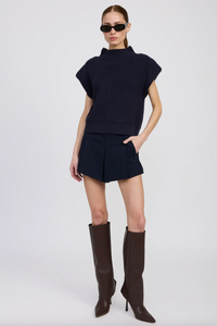 Model wearing Karalie Knit Top in navy