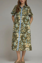Floral Print Midi Shirt Dress, Olive